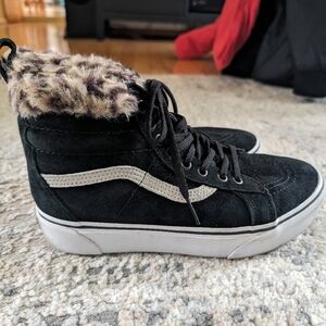 Vans Suede Fur High Top Leopard Sneakers Size 8.5